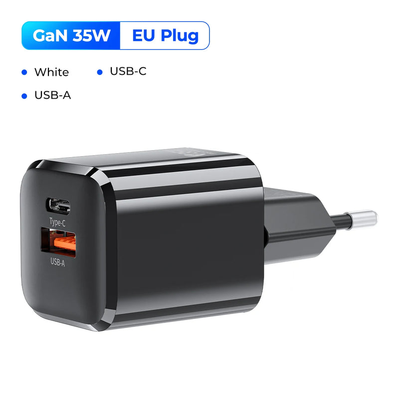 ORICO-GaN USB C Charger, EU Plug, PD Fast Charging, Dual Port, iPhone 13, 12, Max Pro, iPad, Xiaomi, Samsung, 35W