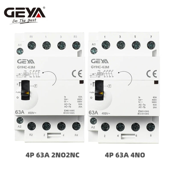 កុងតាក់ AC បញ្ជាដោយដៃ GEYA 2P 4P 25A 63A 220V/230V 50/60Hz Din Rail សម្រាប់ប្រើប្រាស់ក្នុងផ្ទះ កុងតាក់ AC ម៉ូឌុល 2NO 2NC 4NO