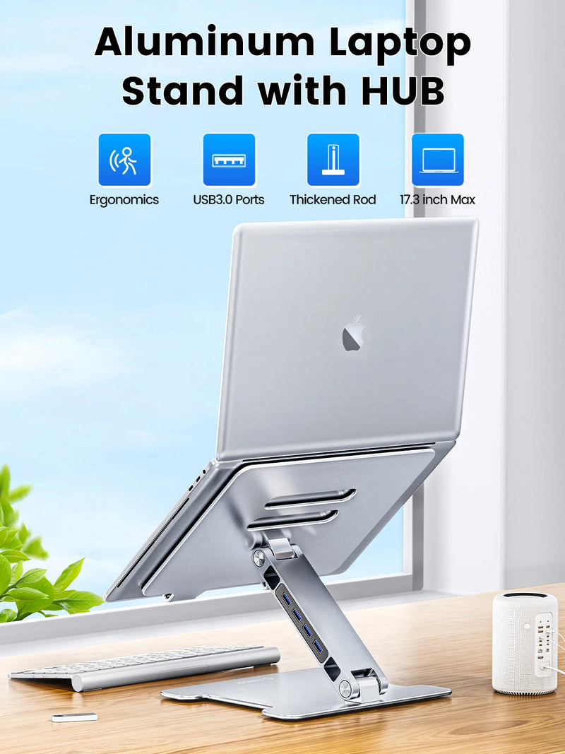 ORICO 4 Port USB3.0 Foldable Laptop Stand Aluminum Notebook Riser Desktop Laptop Cooling Stand for MacBook Dell