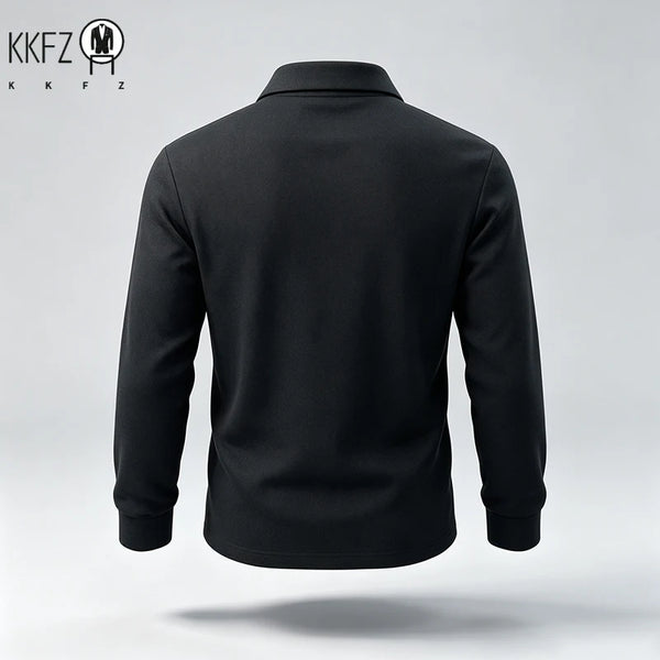 New Mens Lapel Long Sleeve Polo Shirts Anti Wrinkle Soft Touch Fabric Slim Silhouette Office And Daily Wear Tops