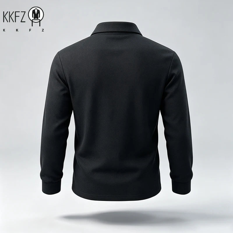 New Mens Lapel Long Sleeve Polo Shirts Anti Wrinkle Soft Touch Fabric Slim Silhouette Office And Daily Wear Tops