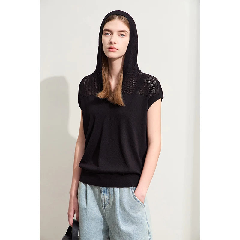អាវយឺត Amii Minimalism សម្រាប់នារី រដូវស្លឹកឈើជ្រុះ ឆ្នាំ២០២៥ ថ្មី ធ្វើពីក្រណាត់ទេសឯក មានមួក ដៃខ្លី អាវធំ ប៉ាក់រលុង ស្រស់ស្អាត 12442302
