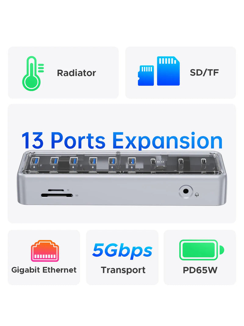 ORICO Metallic USB3.1 Hub 5Gbps High Speed Transmission 13 Ports Simultaneous Expansion Ports For All Macbook Mac Mini