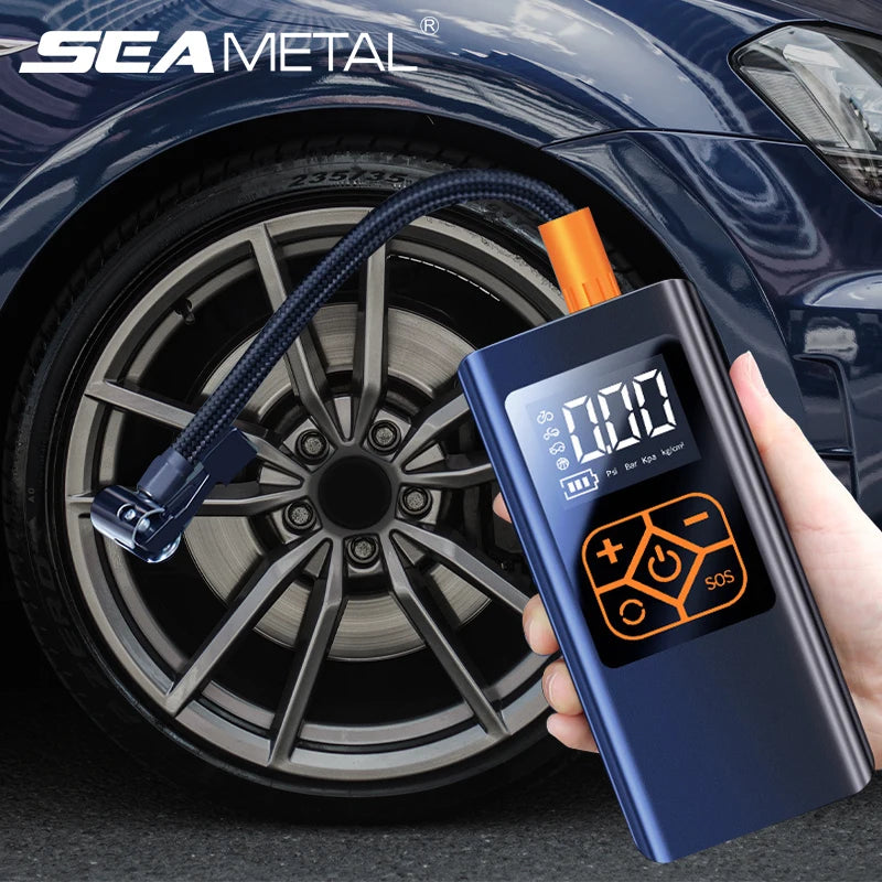 SEAMETAL Wired Wireless Car Air Pump Portable Mini Electric Tire Pump Air Compressor Handheld Digital Display Charging Pumps