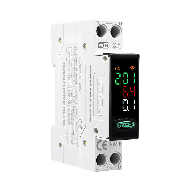 TOMZN WiFi Circuit Breaker 1P+N 110V 230VAC 50A Auto Recloser Smart Breaker Voltage Current Energy Monitoring Display Overload