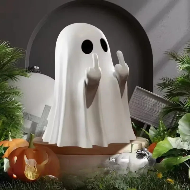 Cute ghost statue of middle finger, scary ghost figurines, holiday home decorations, Halloween decorations，Small Mini Decoration