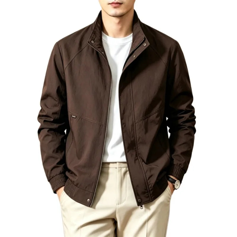 Men's Lightweight Stand Collar Zip Jacket Casual Business Outdoor Windbreaker