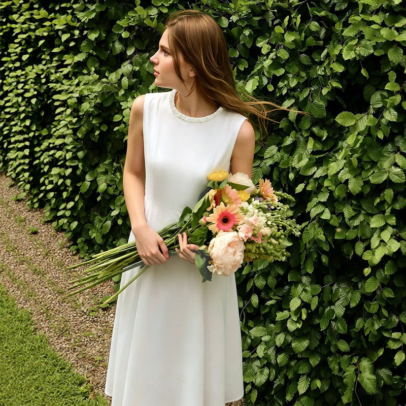 Amii Sleeveless Dress Woman 2026 Summer New O-Neck Ribbon Trim Elegant Office Fitted Waist Midi Women's Casual Dresses 12622157