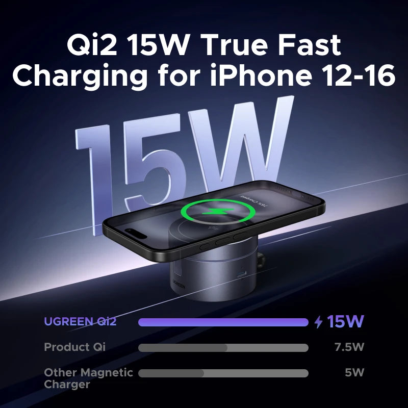 UGREEN Qi2 15W Max Magnetic 3-in-1 Wireless Charger Fast Charging Stand For Magsafe Charger For iPhone 15 16 Pro Max/AirPods