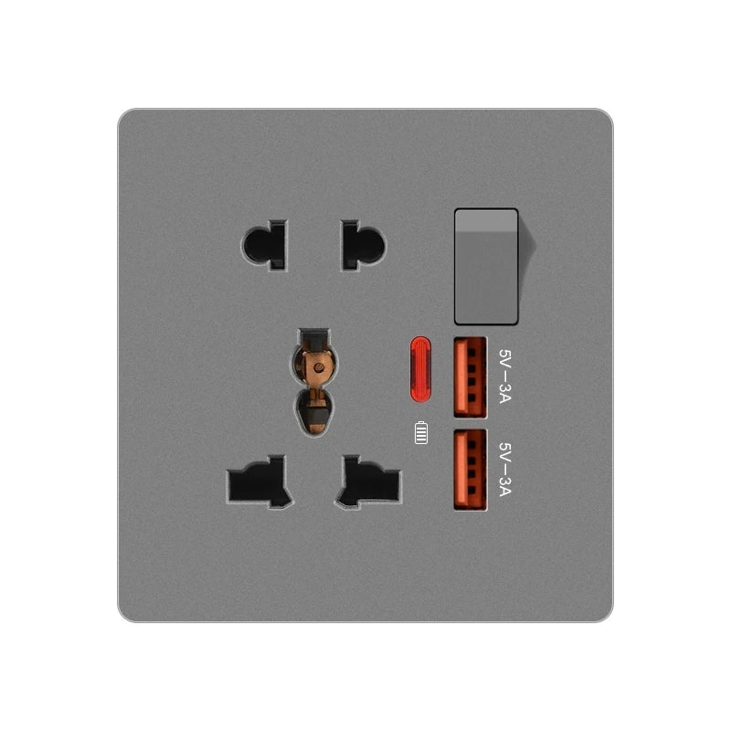 Universal 3/5Pin Smart Socket With 20W Fast Charging Type-C Port,UK Plastic Electrical Wall Double USB Power Outlet AC 110V-250V