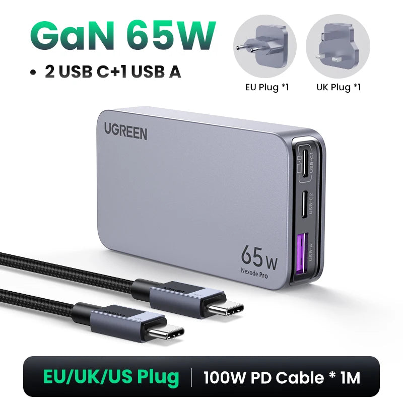 UGREEN 65W GaN Charger Quick Charge 4.0 3.0 USB C Charger For iPhone 17 16 15 Pro PD 3.0 Fast Charger For Macbook Laptop Tablet