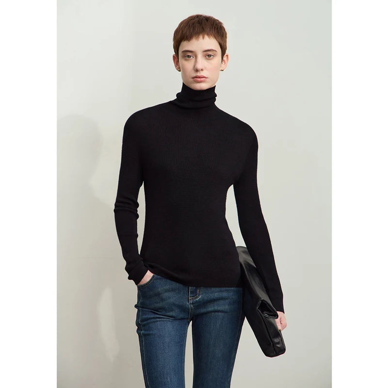 Amii Minimalism 2026 រដូវរងាថ្មី Turtleneck អាវប៉ាក់សម្រាប់ស្ត្រី Worsted Woolen Sweaters Casual Fashion Women Sweater 12423120
