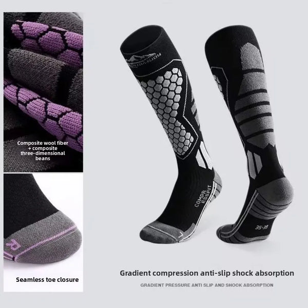 WRELS 1/2/3 Pairs Ski Socks Thermal Knee High Socks Men Women Thick Cushioned Compression Arch Support Warm Snowboarding Socks
