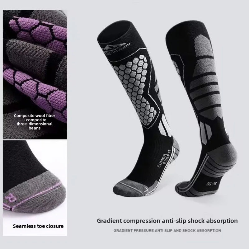 WRELS 1/2/3 Pairs Ski Socks Thermal Knee High Socks Men Women Thick Cushioned Compression Arch Support Warm Snowboarding Socks