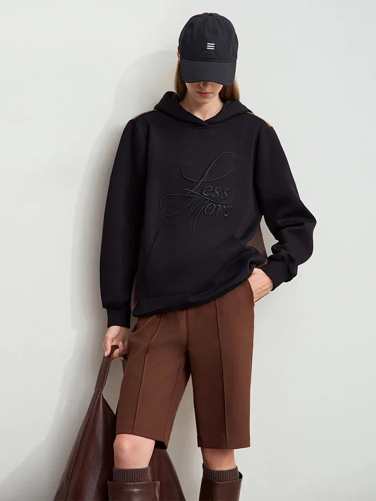 Amii 2026 Winter Clothes Women Long-sleeved Color Matching Embroidery Pocket Fleece Hooded Sweater Loose Casual Tops 12444202