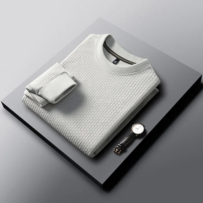 Mens Casual Stretch Long Sleeve Pullover Top Crew Neck Waffle Knit Texture Shirt Breathable Fabric Daily Wear