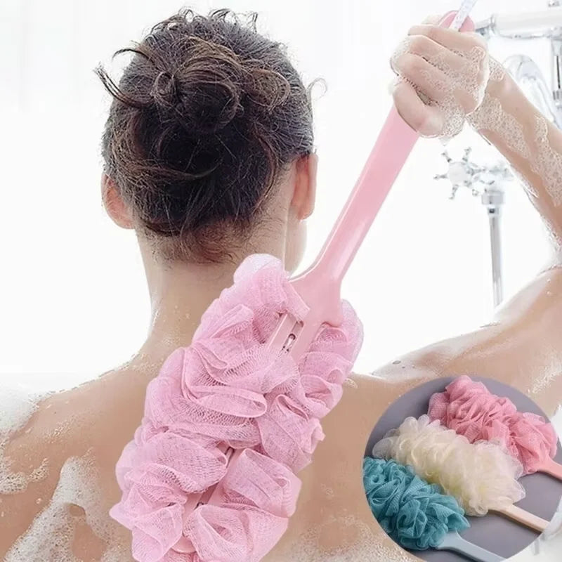 1PCS Long Handle Bath Brush Back Bath Shower Scrubber Body Soft Mesh Scrub Puff Clean Oneself Bath Back Brush
