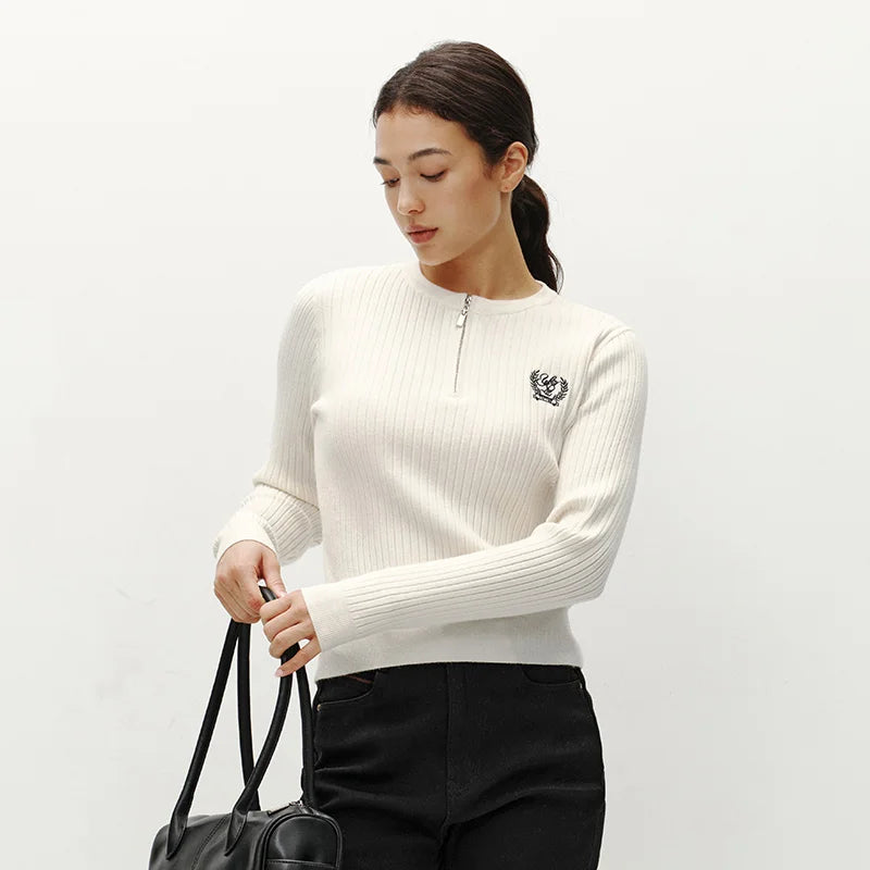 Semir Embroidered Sweater Pullover Women 2025 Winter Short Style Casual Fashion Knitwear Comfortable Top Slim Fit