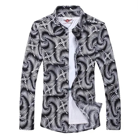 2026 New Men's Blue Long Sleeve Printed Shirt, Business Casual Male Shirts, Asian Size Camisas Para Hombre M-5XL 6XL 7XL