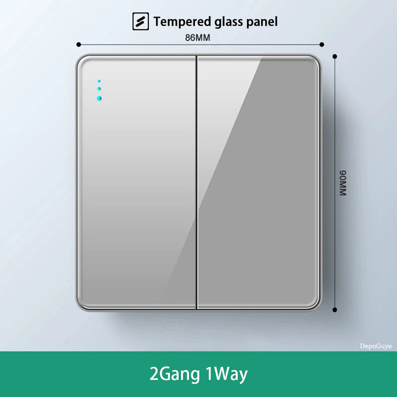 Deluxe Grey Tempered Glass Panel UK 13A Plug Electrical Socket, Double 5 Pin Socket and Switch, EU Universal USB C Wall Socket