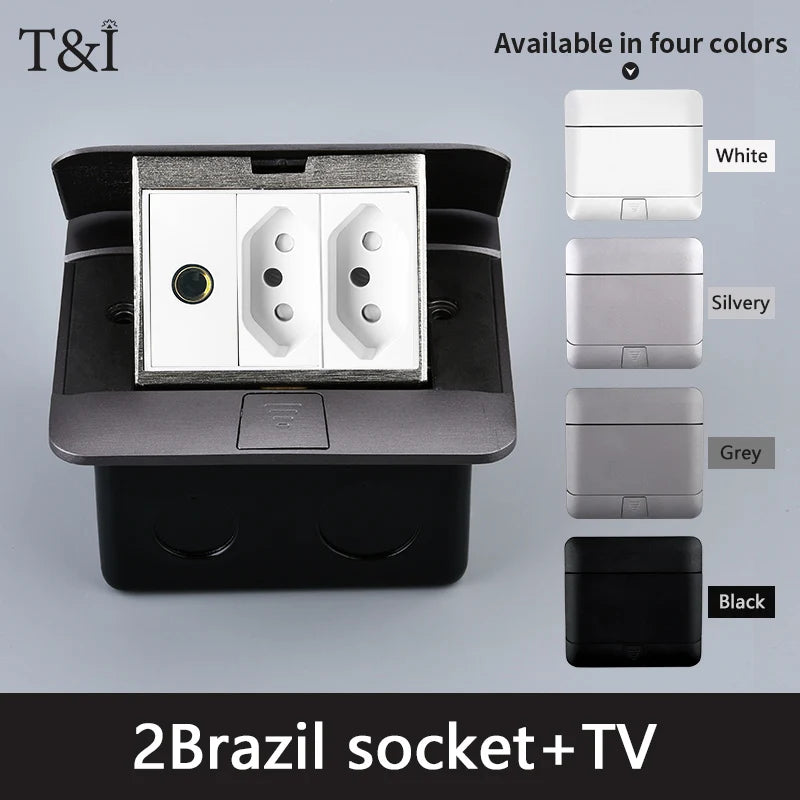 Metal Panel EU Standard Hidden Type Table Socket 2/3 Way Outlet USB/EUR/Universal/FR Office Cabinet Desktop Aluminum 120x120mm