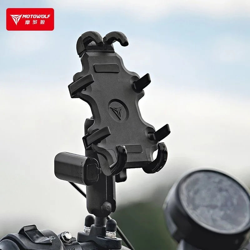 ជើងទ្រទូរស័ព្ទដៃម៉ូតូ Motowolf ជាសកល សាកថ្មដោយ USB GPS Moto កញ្ចក់មើលក្រោយ តង្កៀបសម្រាប់ទូរស័ព្ទដៃ