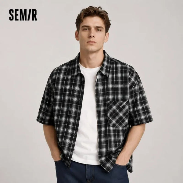 អាវបុរស Semir កប្បាស Plaid បែបបុរាណ ងាយស្រួលប្រើ ធម្មតា 2026 រដូវក្តៅ ទន់ មានខ្យល់ចេញចូល ម៉ូដប្រចាំថ្ងៃ ស្លៀកបានគ្រប់វ័យ