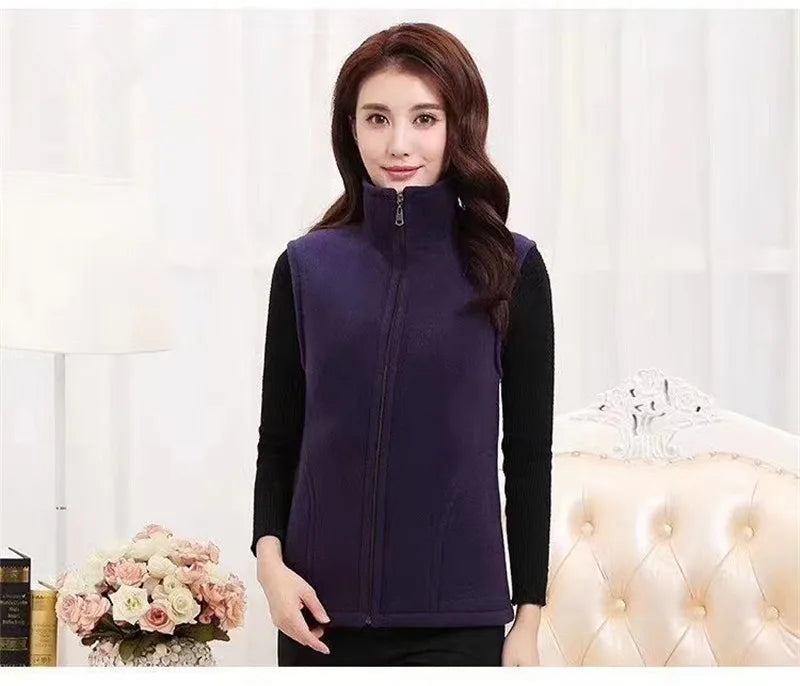 L-4XL Female Chalecos Autumn Winter Vest Jacket Slim Mother's Clothing Middle-Aged Women Spring Fleece Warm Vests Top