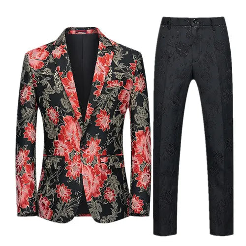2026 Men's Blue Embroidered Two-Piece, Red Slim Fit Suit Jacket and Trousers Red Green Blazers Coat with Pants, Asian Size 6XL