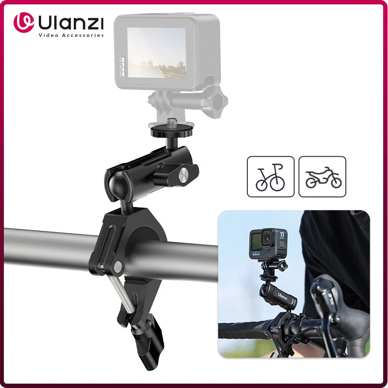 Ulanzi CM025 កាមេរ៉ាសកម្មភាពបង្វិល 360° កង់ ម៉ូតូ ដៃចង្កូតម៉ោនសម្រាប់ GoPro Hero 12 11 10 9 8 សម្រាប់ Insta360