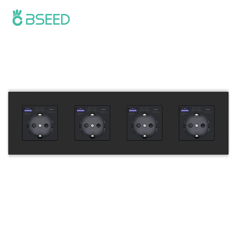BSEED Single Wall Socket USB Type-C Fast Phone Charge Port Socket 20W Triple Power Plugs Plastic Panel Four Frame Outlets