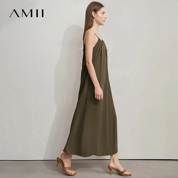រ៉ូបការិយាល័យ AMII Minimalist សម្រាប់នារីឆ្នាំ ២០២៥ រដូវក្តៅ រ៉ូបដៃខ្លីរាងអក្សរ U រាងមូល រ៉ូបខ្សែស្មាអាចលៃតម្រូវបាន 12542192