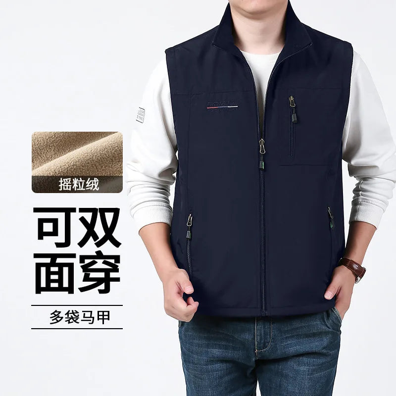 Men's Sleeveless Vest Jacket for Fall and Winter, Travel, Leisure, and Fishing Wear. Green, Khaki, Gray, Black, Red, Blue Coat.