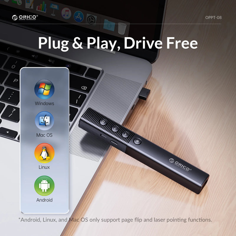 ORICO Presentation Clicker Remote Laser Pointer Wireless USB Presenter Slideshow PowerPoint Clicker 2.4GHz for Google Slides