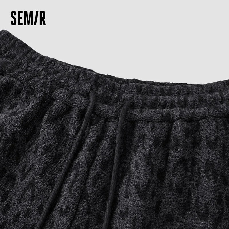 Semir Women Pants Fleece Lined Leopard Print Loose Fit Wide Leg Elastic Waist Street Style Retro Style 2026 Winter Full Length