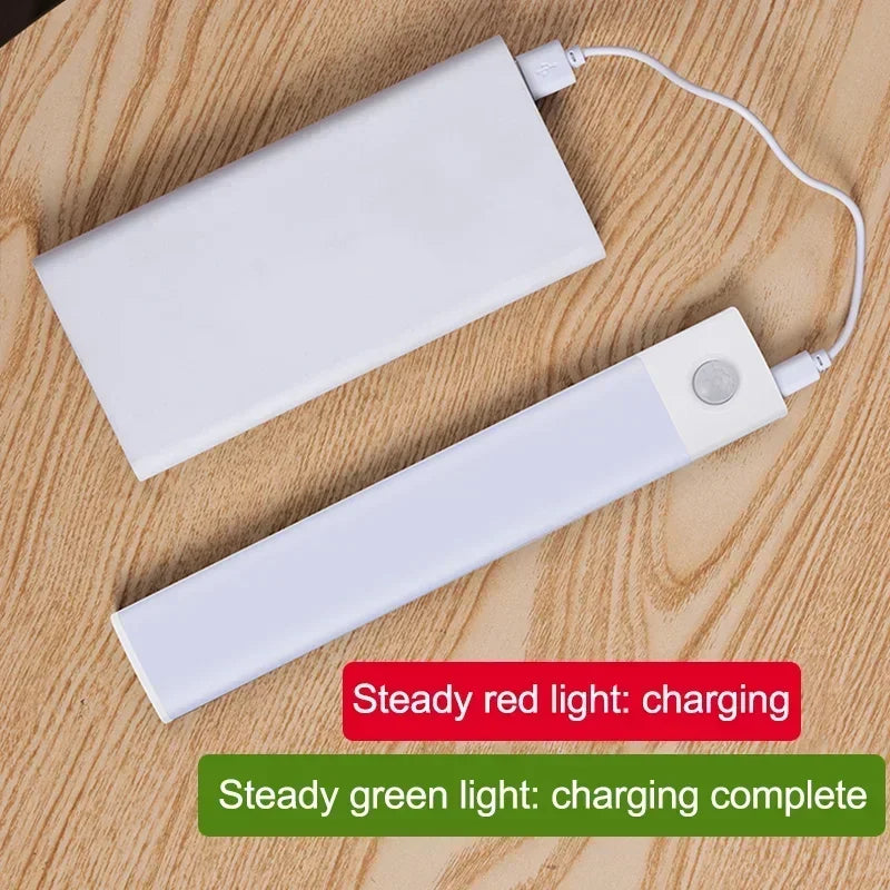 10-60CM Motion Sensor LED Night Light Wireless USB Rechargeable Under Cabinet Lights Ultra Thin Long Bar Lamp Kitchen Bedside