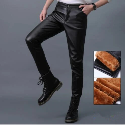 2026 New Men's Leather Pants Fashion Slim PU Trousers Red Blue Black Gray White Pantalones Hombre