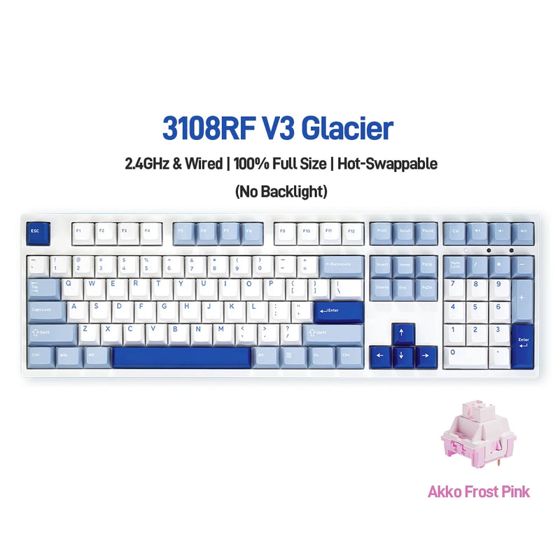 Akko 3108RF Mechanical Keyboard 100% Full Size RGB Cherry/MOA Profile Keycaps 2.4GHz & Wired Dual-mode Keyboard for Office Game