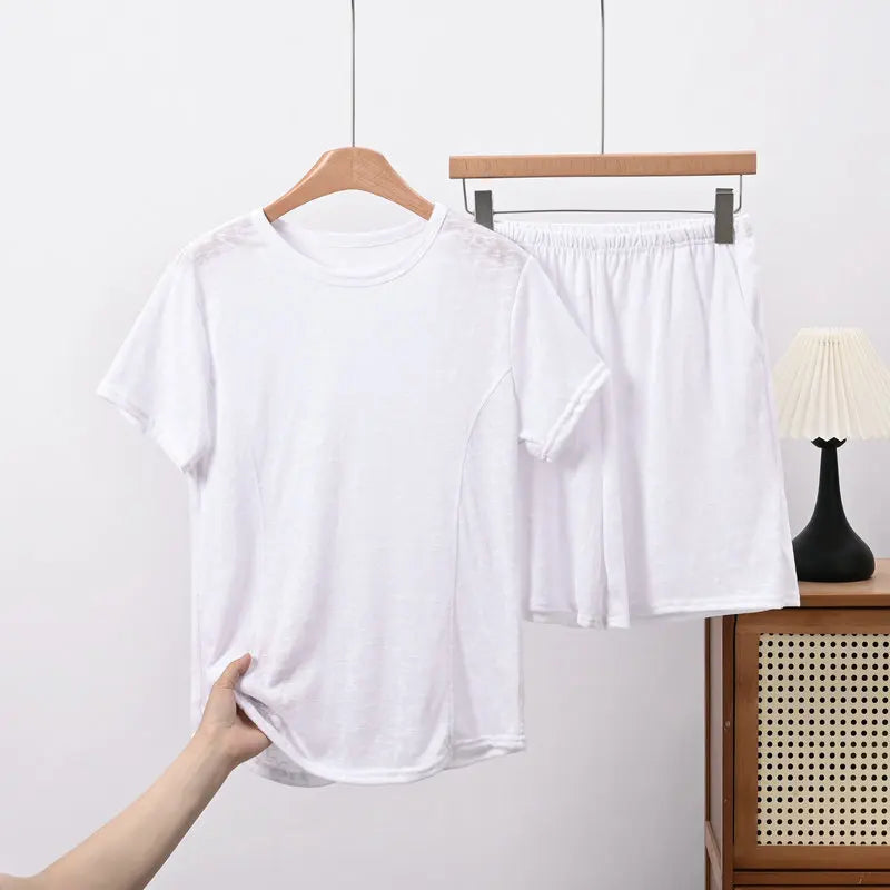 Solid Color Women's Pajamas Set Short Sleeve Summer Wear Female Clothing New Two-Piece Pyjama Set Woman Nightwear Home Clothes