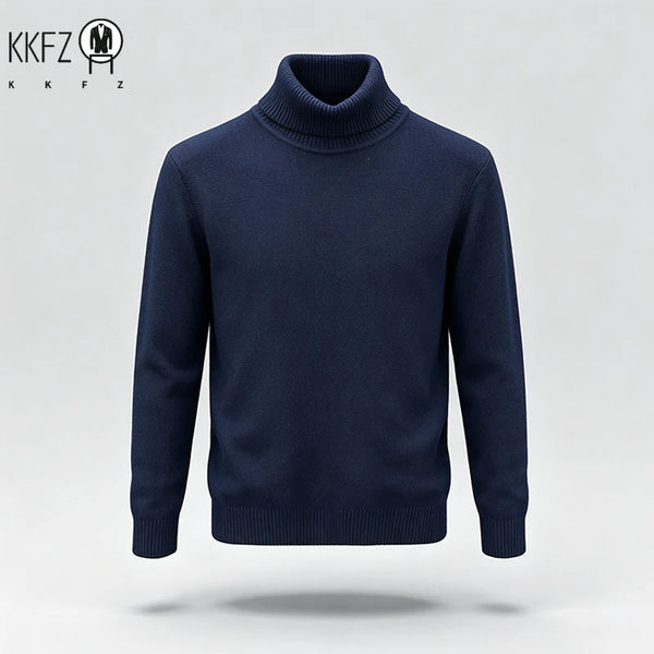 Mens Soft Turtleneck Knit Sweater Long Sleeve Ribbed Trim Suitable For Vacation Hangout And Leisure Cold Weather Scenes