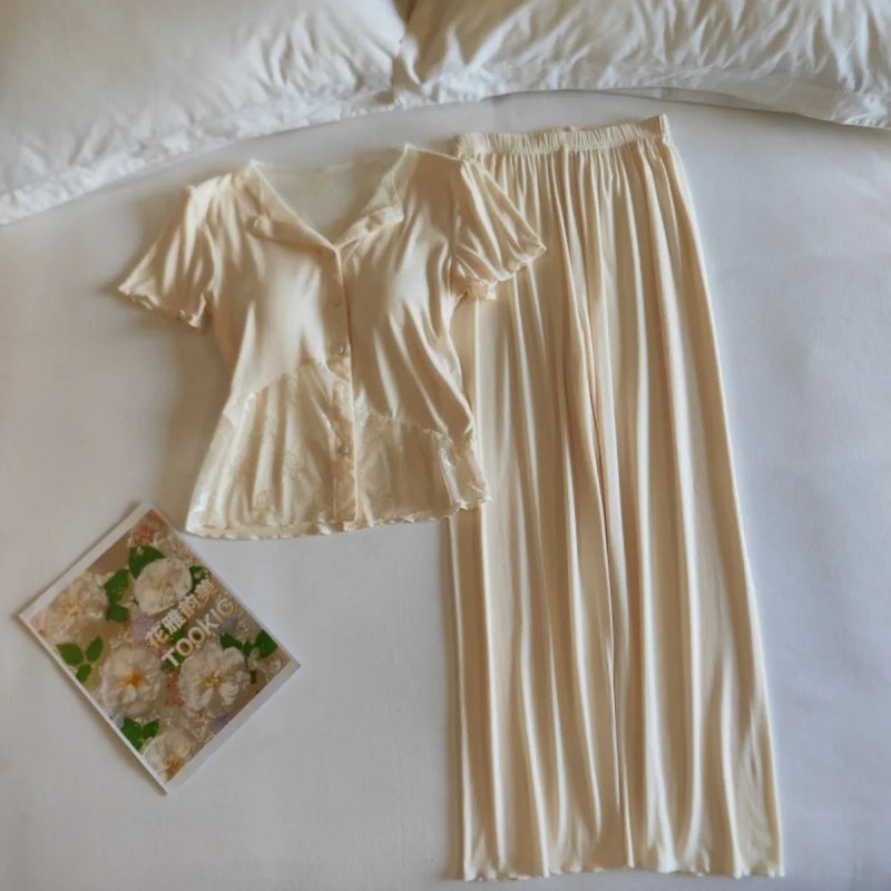 Summer Thin Pajamas Two-Piece Chest Cup Home Suit for Women Nightwear New Casual Home Wear Loungewear Suit Ladies Homewear