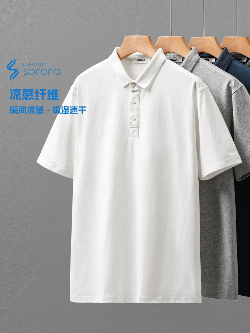 DUKEEN Men's 260G Heavyweight Cooling Sorona Polo Shirt Quick Dry Casual Summer Short Sleeve Golf Tee
