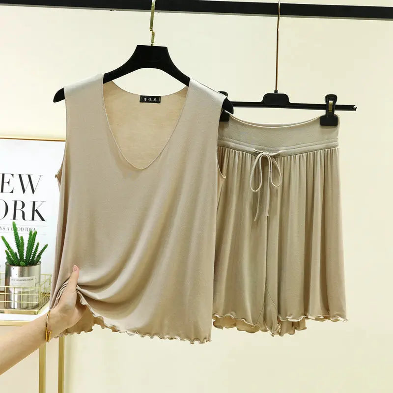 V-neck Vest Shorts Two-piece Set Women's Pajamas Pijamas Feminino Loungewear Women Sleepwear Conjunto Femenino Nightwear