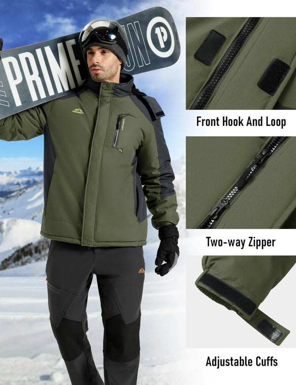 TACVASEN Mens Winter Padded Ski Snow Coats Waterproof Fleece Insulated Parka Jackets Outdoor Snowboard Warm Daily Raincoat