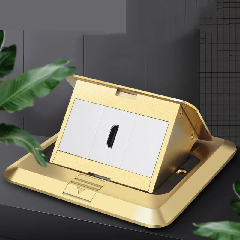 Hide Pop-up Socket, Gold Bit HDMI Video Digital TV Socket with 4K HDMI Cable All Copper Multimedia Ground HDMI Socket