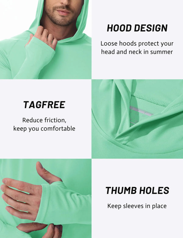 TACVASEN UPF 50+ Sun Protection T-Shirts Mens Long Sleeve Hoodie Casual Quick Dry T-Shirts Outdoor Hike Sports Run Pullover Tops