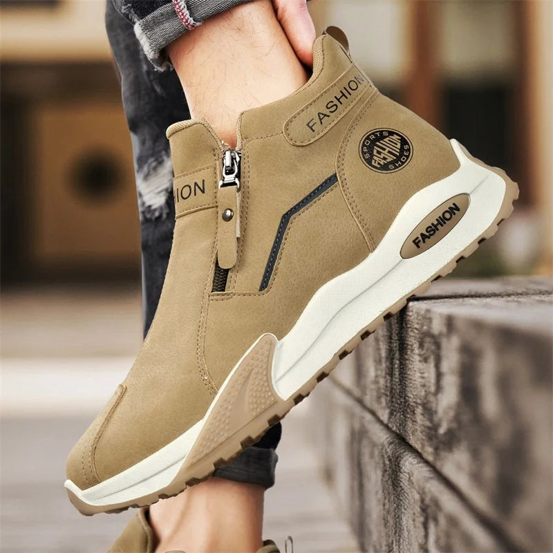 Men's boots winter new warm plush casual snow boots fashion youth Joker outdoor sports cotton shoes anti-slip high-top work shoe