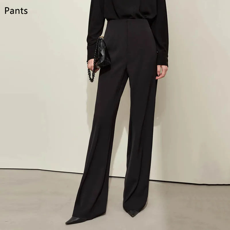 ខោ AMII Minimalism Women's រដូវស្លឹកឈើជ្រុះឆ្នាំ ២០២៦ ថ្មីសម្រាប់នារីការិយាល័យ V-neck អាវខ្លីរលុងធម្មតា ខោរឹងដាច់ដោយឡែក ១២៤៤១១១០