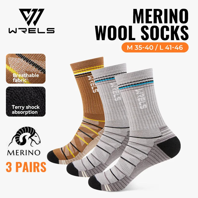 WRELS 1/2/3pairs Merino Wool Hiking Socks Warm Thermal Winter Moisture Wicking Socks Breathable Performance Wool Hiking Socks
