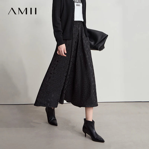 AMII សំពត់ខ្លីពណ៌ខ្មៅរាងអក្សរ A សម្រាប់រដូវស្លឹកឈើជ្រុះឆ្នាំ ២០២៦ សម្រាប់នារី រចនាបថប្រណីត ចរឆើតឆាយ ចង្កេះយឺត សំពត់ផ្លូវការសម្រាប់នារី 12523037